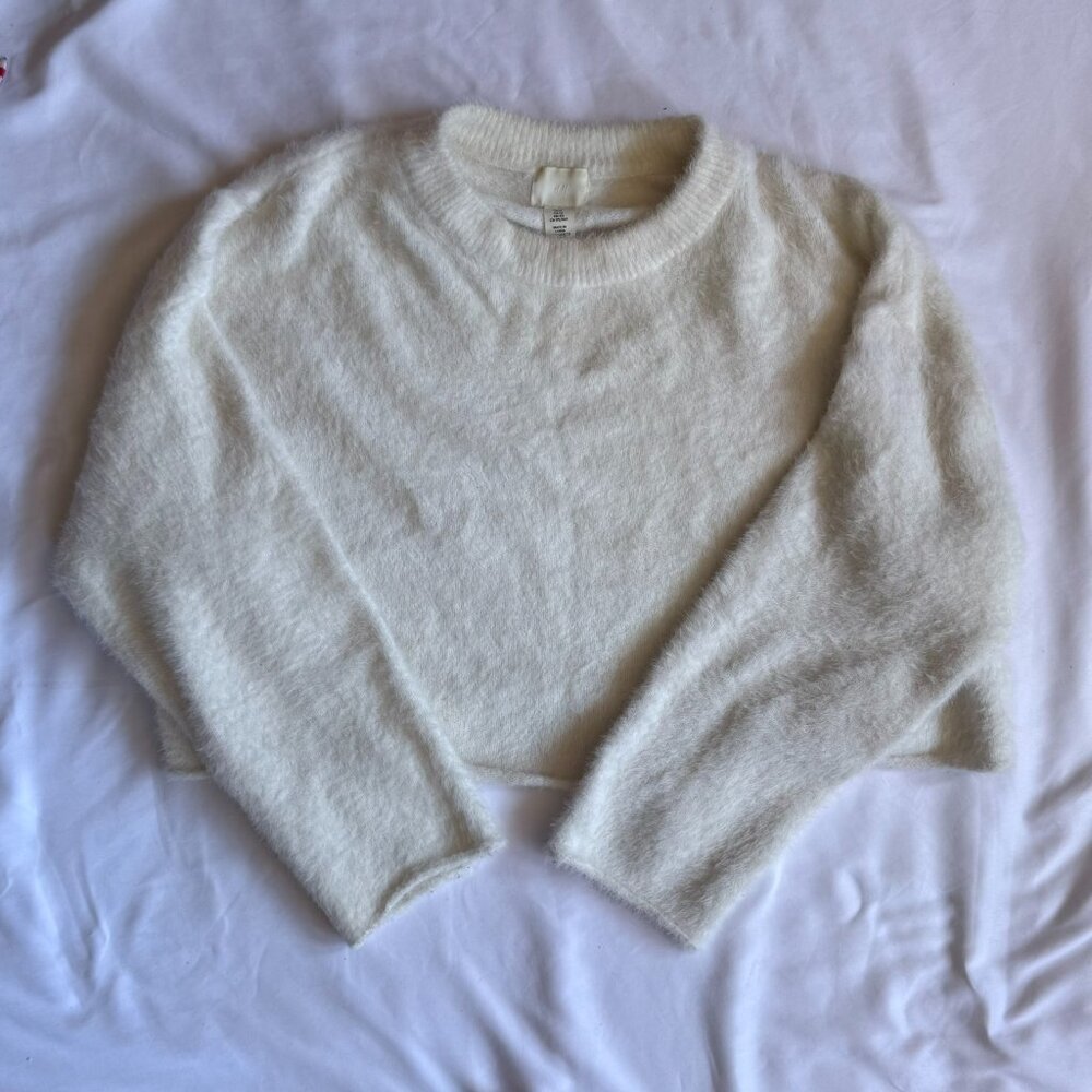H&M White Cozy Chic Fall Crop Top Sweater Women's XL Great Condition